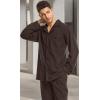 imageCQR Mens 100 Cotton Plaid Flannel Pajama Set Brushed Soft Lounge ampamp Sleep PJ Top ampamp Bottom with PocketsTop  Bottom Set Solid Dark Brown