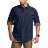 imageCQR Mens All Cotton Flannel Shirt Long Sleeve Casual Button Down Plaid Shirt Brushed Soft Outdoor Tactical Work ShirtsSolid Navy