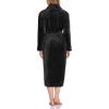 imageCQR Womens Fleece Long Robes Soft Fluffy Sleepwear Robe HoodedShawl Collar Wrap BathrobeFleece Collar Black
