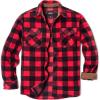 imageCQR Mens Long Sleeve Heavyweight Fleece Shirts Plaid Button Up Shirt Warm Outdoor Casual Shirt with PocketsPolar Fleece Red