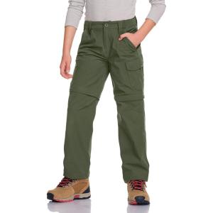 imageCQR Kids Youth Hiking Cargo Pants UPF 50 Quick Dry Convertible Zip Off Pants Outdoor Camping PantsShenah Trek Army Green