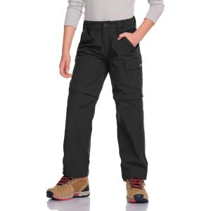 imageCQR Kids Youth Hiking Cargo Pants UPF 50 Quick Dry Convertible Zip Off Pants Outdoor Camping PantsShenah Trek Black