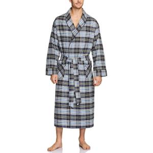 imageCQR Mens 100 Cotton Flannel Robe Lightweight Soft Plaid Lounge ampamp Night Sleepwear RobesFlannel Robe Navy Yellow Plaid