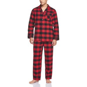 imageCQR Mens 100 Cotton Plaid Flannel Pajama Set Brushed Soft Lounge ampamp Sleep PJ Top ampamp Bottom with PocketsTop  Bottom Set Classic Red