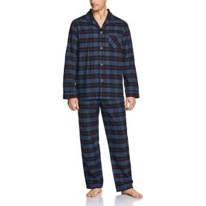 imageCQR Mens 100 Cotton Plaid Flannel Pajama Set Brushed Soft Lounge ampamp Sleep PJ Top ampamp Bottom with PocketsTop  Bottom Set Navy Blue Plaid