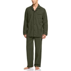 imageCQR Mens 100 Cotton Plaid Flannel Pajama Set Brushed Soft Lounge ampamp Sleep PJ Top ampamp Bottom with PocketsTop  Bottom Set Solid Hunter Green