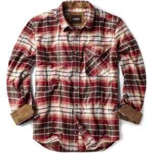 imageCQR Mens All Cotton Flannel Shirt Long Sleeve Casual Button Down Plaid Shirt Brushed Soft Outdoor Tactical Work ShirtsPlaid Burgundy