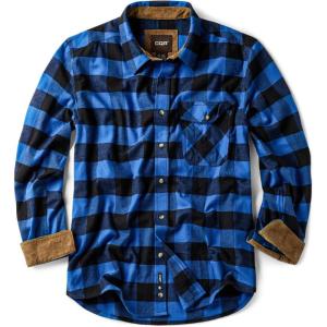 imageCQR Mens All Cotton Flannel Shirt Long Sleeve Casual Button Down Plaid Shirt Brushed Soft Outdoor Tactical Work ShirtsPlaid Classic Blue