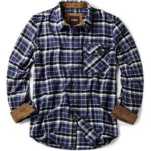 imageCQR Mens All Cotton Flannel Shirt Long Sleeve Casual Button Down Plaid Shirt Brushed Soft Outdoor Tactical Work ShirtsPlaid Prussian Blue