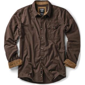 imageCQR Mens All Cotton Flannel Shirt Long Sleeve Casual Button Down Plaid Shirt Brushed Soft Outdoor Tactical Work ShirtsSolid Dark Brown