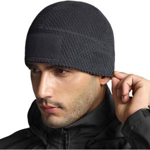 imageCQR Mens Fleece Tactical Beanie Lightweight Army Military Skull Cap Soft Warm Winter Hat with Small PocketGrid Flex Charcoal