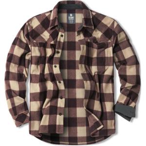 imageCQR Mens Long Sleeve Heavyweight Fleece Shirts Plaid Button Up Shirt Warm Outdoor Casual Shirt with PocketsBush Blend Country Wine