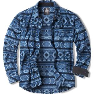 imageCQR Mens Long Sleeve Heavyweight Fleece Shirts Plaid Button Up Shirt Warm Outdoor Casual Shirt with PocketsBush Blend Uncharted Blue