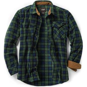 imageCQR Mens Long Sleeve Heavyweight Fleece Shirts Plaid Button Up Shirt Warm Outdoor Casual Shirt with PocketsOne Pocket Green
