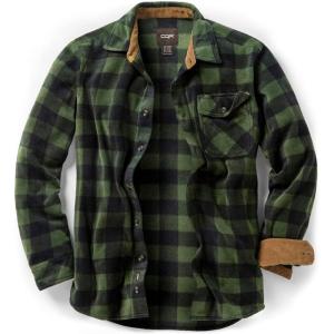imageCQR Mens Long Sleeve Heavyweight Fleece Shirts Plaid Button Up Shirt Warm Outdoor Casual Shirt with PocketsOne Pocket Hunter