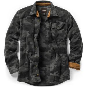 imageCQR Mens Long Sleeve Heavyweight Fleece Shirts Plaid Button Up Shirt Warm Outdoor Casual Shirt with PocketsOne Pocket Urban Camo Black