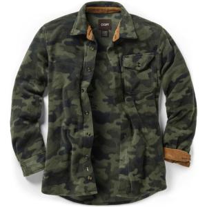 imageCQR Mens Long Sleeve Heavyweight Fleece Shirts Plaid Button Up Shirt Warm Outdoor Casual Shirt with PocketsOne Pocket Woodland Camo Olive