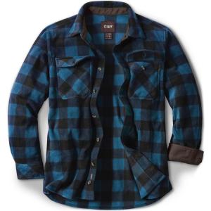 imageCQR Mens Long Sleeve Heavyweight Fleece Shirts Plaid Button Up Shirt Warm Outdoor Casual Shirt with PocketsOutland Blue