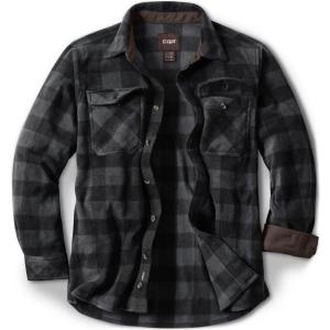 imageCQR Mens Long Sleeve Heavyweight Fleece Shirts Plaid Button Up Shirt Warm Outdoor Casual Shirt with PocketsOutland Charcoal