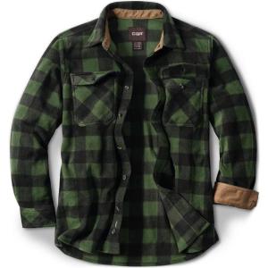 imageCQR Mens Long Sleeve Heavyweight Fleece Shirts Plaid Button Up Shirt Warm Outdoor Casual Shirt with PocketsOutland Hunter Green