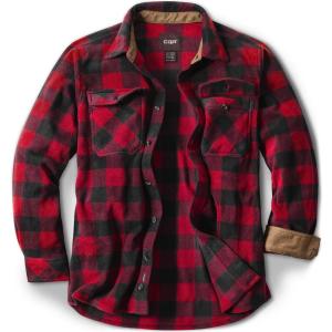 imageCQR Mens Long Sleeve Heavyweight Fleece Shirts Plaid Button Up Shirt Warm Outdoor Casual Shirt with PocketsOutland Red