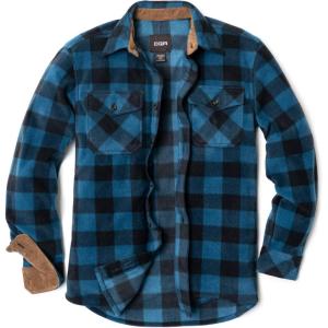 imageCQR Mens Long Sleeve Heavyweight Fleece Shirts Plaid Button Up Shirt Warm Outdoor Casual Shirt with PocketsPolar Fleece Blue