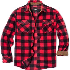 imageCQR Mens Long Sleeve Heavyweight Fleece Shirts Plaid Button Up Shirt Warm Outdoor Casual Shirt with PocketsPolar Fleece Red