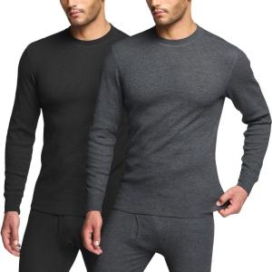 imageCQR Mens Long Sleeve Thermal Underwear Tops Midweight Waffle Shirt Winter Cold Weather Thermal Shirts2 Packs of Tops Black Dark Grey