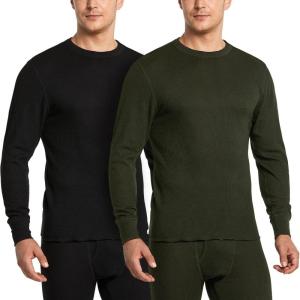 imageCQR Mens Long Sleeve Thermal Underwear Tops Midweight Waffle Shirt Winter Cold Weather Thermal Shirts2 Packs of Tops Black Olive