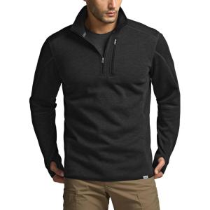 imageCQR Mens Quarter Zip Utility Fleece Pullover Outdoor Casual Thermal Sweater Chest Zipper Pocket Mock Neck Long SleeveApex Heather Coal Black
