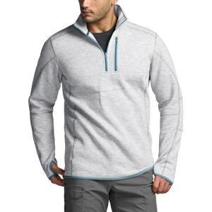 imageCQR Mens Quarter Zip Utility Fleece Pullover Outdoor Casual Thermal Sweater Chest Zipper Pocket Mock Neck Long SleeveApex Light Grey