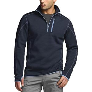 imageCQR Mens Quarter Zip Utility Fleece Pullover Outdoor Casual Thermal Sweater Chest Zipper Pocket Mock Neck Long SleeveApex Navy