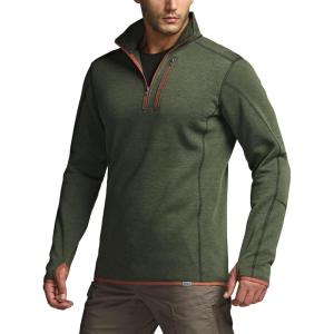 imageCQR Mens Quarter Zip Utility Fleece Pullover Outdoor Casual Thermal Sweater Chest Zipper Pocket Mock Neck Long SleeveApex Olive