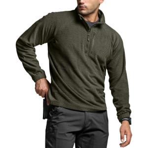 imageCQR Mens Quarter Zip Utility Fleece Pullover Outdoor Casual Thermal Sweater Chest Zipper Pocket Mock Neck Long SleeveFortress Army Green