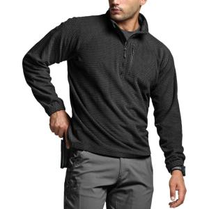 imageCQR Mens Quarter Zip Utility Fleece Pullover Outdoor Casual Thermal Sweater Chest Zipper Pocket Mock Neck Long SleeveFortress Black