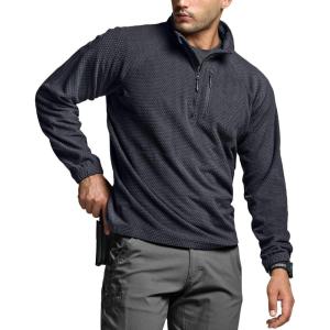 imageCQR Mens Quarter Zip Utility Fleece Pullover Outdoor Casual Thermal Sweater Chest Zipper Pocket Mock Neck Long SleeveFortress Charcoal