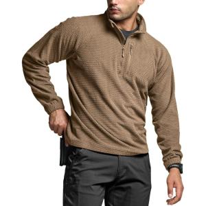 imageCQR Mens Quarter Zip Utility Fleece Pullover Outdoor Casual Thermal Sweater Chest Zipper Pocket Mock Neck Long SleeveFortress Coyote