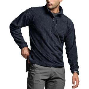 imageCQR Mens Quarter Zip Utility Fleece Pullover Outdoor Casual Thermal Sweater Chest Zipper Pocket Mock Neck Long SleeveFortress Operator Navy