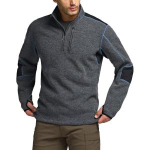 imageCQR Mens Quarter Zip Utility Fleece Pullover Outdoor Casual Thermal Sweater Chest Zipper Pocket Mock Neck Long SleeveTimberline Grey  Navy