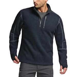 imageCQR Mens Quarter Zip Utility Fleece Pullover Outdoor Casual Thermal Sweater Chest Zipper Pocket Mock Neck Long SleeveTimberline Navy