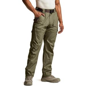 imageCQR Mens Quick Dry Work Pants Water Resistant Outdoor Tactical Pants Lightweight Stretch Cargo Hiking PantsDura Flex Pants Soil Green