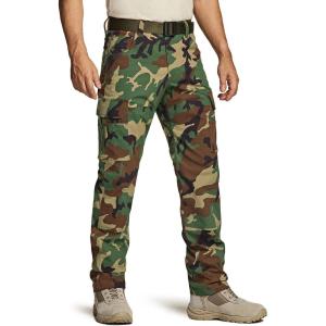 imageCQR Mens Quick Dry Work Pants Water Resistant Outdoor Tactical Pants Lightweight Stretch Cargo Hiking PantsDura Flex Print Woodland Olive