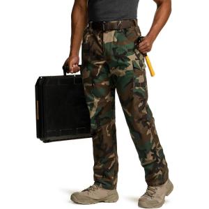 imageCQR Mens Quick Dry Work Pants Water Resistant Outdoor Tactical Pants Lightweight Stretch Cargo Hiking PantsPrint Work Pants Woodland Olive
