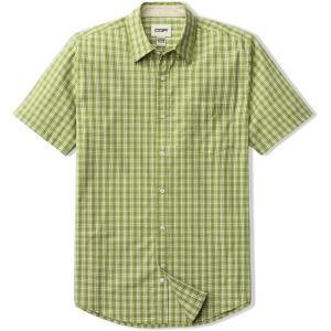 imageCQR Mens Regular Fit Short Sleeve Shirts 100 Cotton ButtonUp Casual Poplin ShirtShort Sleeve Poplin Caterpillar Green
