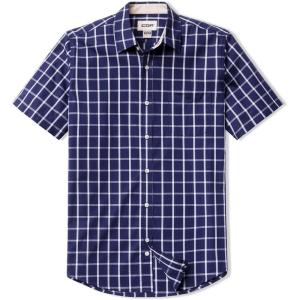 imageCQR Mens Regular Fit Short Sleeve Shirts 100 Cotton ButtonUp Casual Poplin ShirtShort Sleeve Poplin Navy Windowpane
