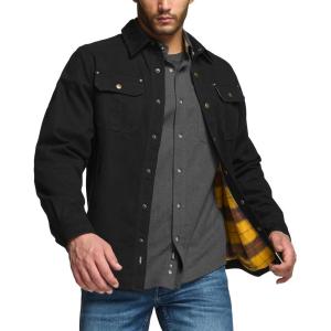 imageCQR Mens Twill All Cotton Flannel Lined Shirt Jacket Soft Brushed Outdoor Shirt JacketTwill Shirt Jacket Black Yellow