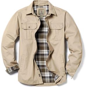 imageCQR Mens Twill All Cotton Flannel Lined Shirt Jacket Soft Brushed Outdoor Shirt JacketTwill Shirt Jacket Khaki