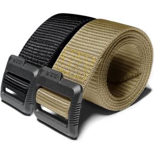 imageCQR Tactical Belt Military Style Heavy Duty Belt Webbing EDC QuickRelease Buckle2pack Plastic Flip Tab Black Khaki