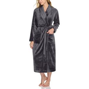 imageCQR Womens Fleece Long Robes Soft Fluffy Sleepwear Robe HoodedShawl Collar Wrap BathrobeFleece Collar Charcoal
