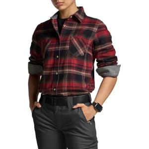 imageCQR Womens Plaid Flannel Shirt Long Sleeve AllCotton Soft Brushed Casual Button Down ShirtsFlannel Plaid Shirts Maple Crimson